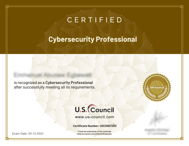 sample certificate for us-council cybersecurity professional 